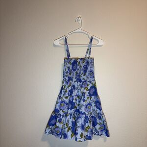 Steve Madden Blue Floral Smocked Sundress XS Tiered Cotton NWOT